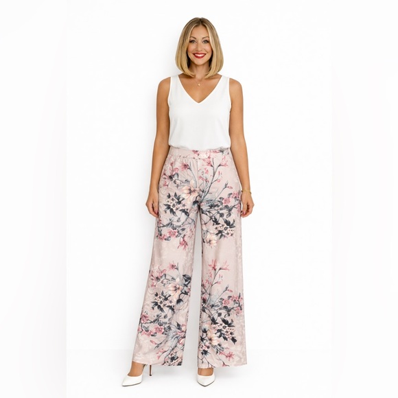 Sans Souci Pants - Blush Floral Wide Leg Pants | High Waist Resort Vacation Palazzo